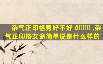 杂气正印格男好不好 💐 ,杂气正印格女命简单说是什么样的